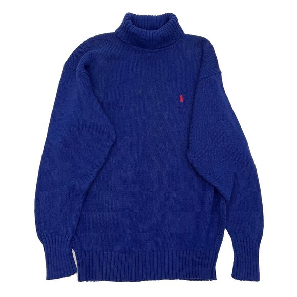 Ralph Lauren Cable Knit turtleneck Sweater Blue Mens M - Picture 1 of 4